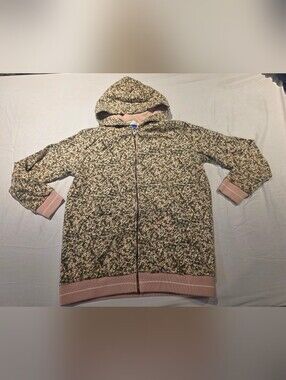 Seraphine Hoodie Floral Zip-up Maternity Jacket Sz Small Pink Ribbed Cuffs Hem